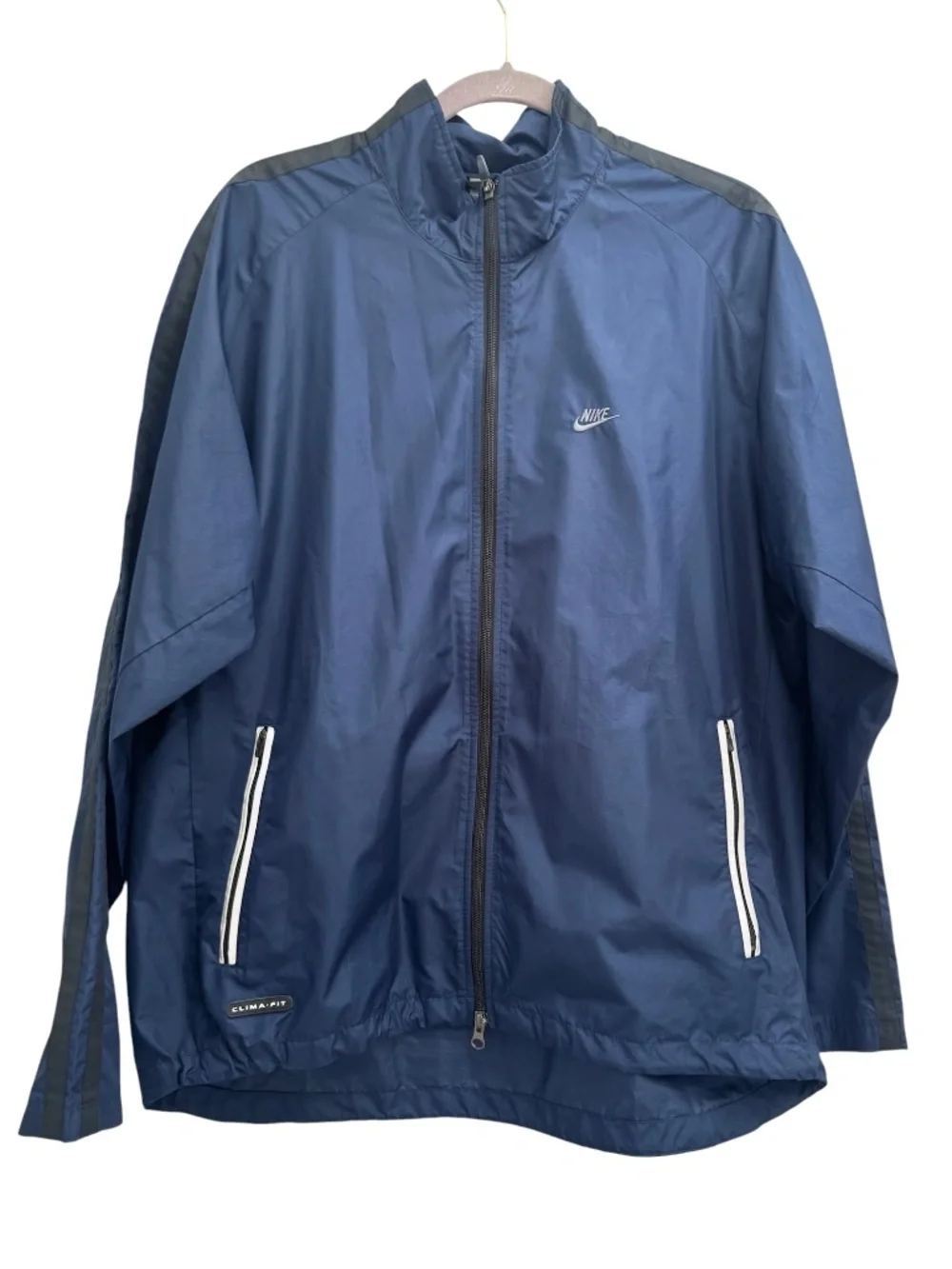 VINTAGE Y2K NAVY NIKE CLIMA-FIT FULL ZIP TRACK JACKET W REFLECTIVE ACCENTS